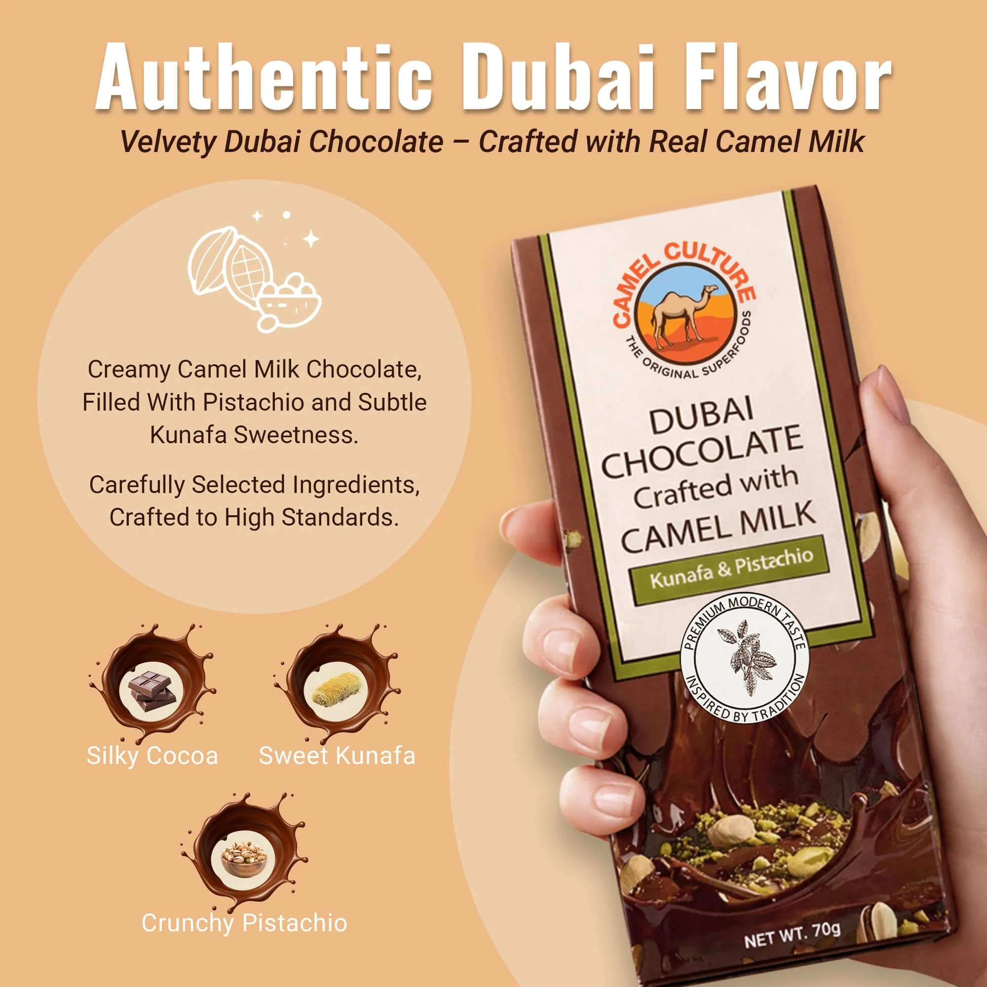 Camel Milk Dubai Chocolate (70G) - Image 3