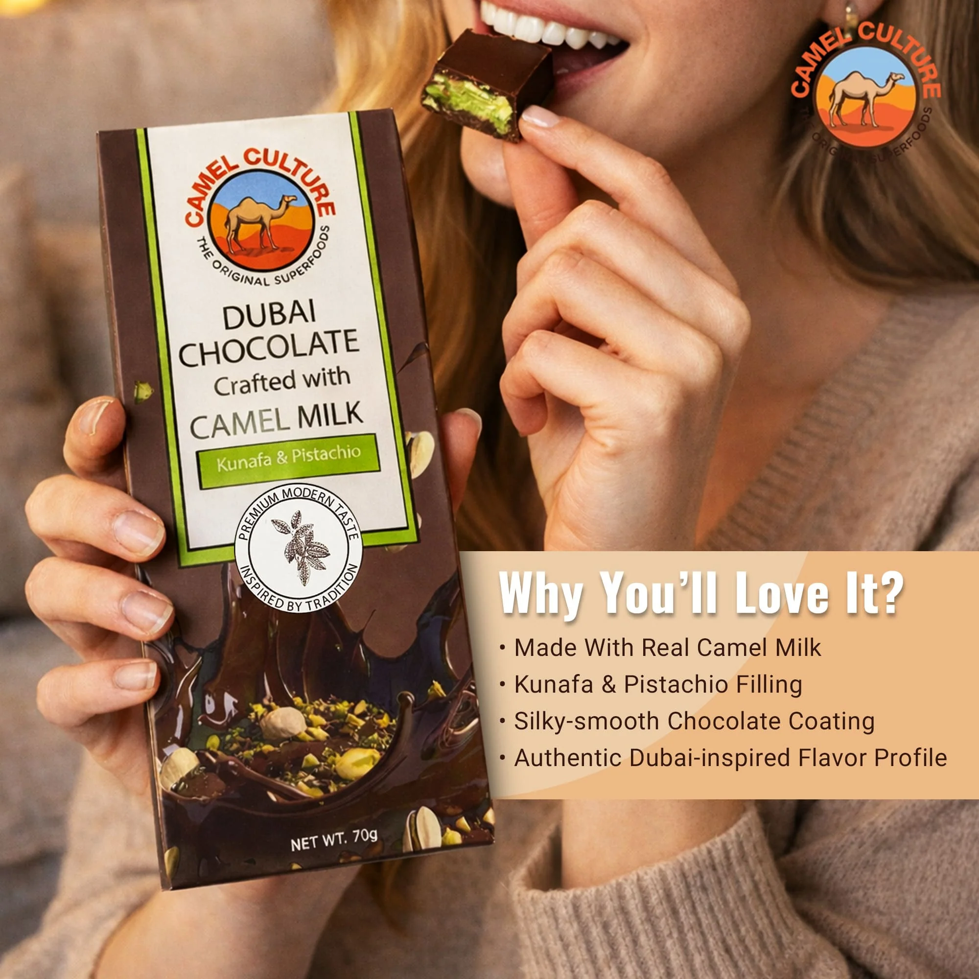 Camel Milk Dubai Chocolate (70G) - Image 5